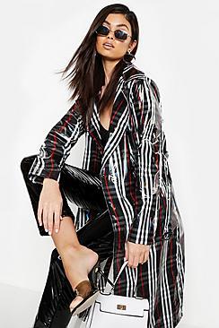 Boohoo Check Patent Trench Coat