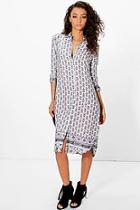 Boohoo Tall Ola Tonal Woven Print Shirt Dress