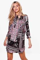 Boohoo Eldridge Tie Neck Paisley Wrap Dress