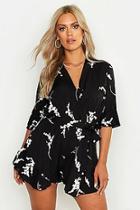 Boohoo Plus Abstract Floral Print Ruffle Tie Playsuit