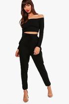 Boohoo Alexis Ribbed Bardot Top & Jogger Set