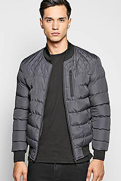 Boohoo All Over Quilted Bomber Jacket With Chest Zip