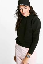 Boohoo Becca Large Ribbed Sweatshirt Black