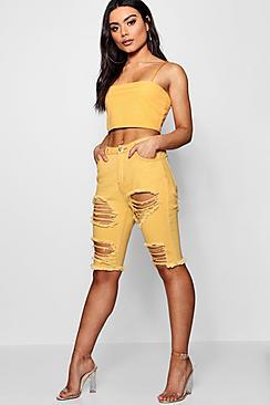 Boohoo Danielle Bermuda Distressed Denim Shorts