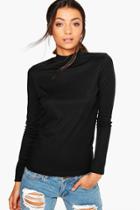 Boohoo Tall Marian Ribbed Roll Neck Top Black