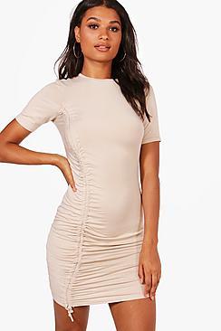 Boohoo Eva Rouched Tie Cap Sleeve Bodycon Dress