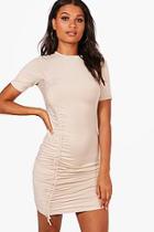 Boohoo Eva Rouched Tie Cap Sleeve Bodycon Dress