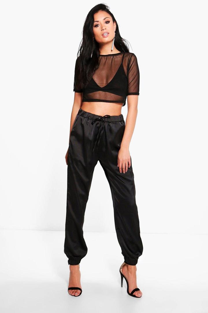 Boohoo Willow Luxe Satin Joggers Black