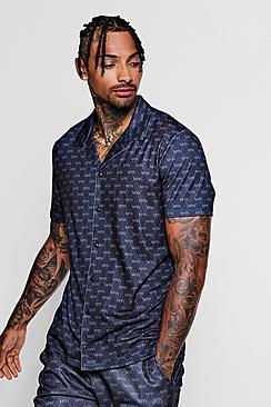 Boohoo Man Repeat Revere Collar Shirt