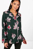 Boohoo Paige Floral Piped Oversized Shirt