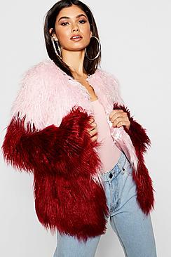 Boohoo Two Tone Mongolian Faux Fur Coat