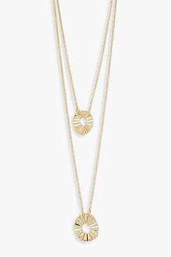 Boohoo Textured Circle Double Layer Necklace