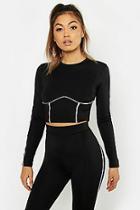 Boohoo Fit Reflective Binding Long Sleeve Crop Top