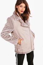 Boohoo Faux Fur Sleeve Aviator Jacket