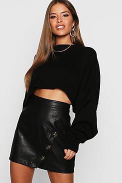 Boohoo Petite Mock Horn Button Faux Leather Mini Skirt