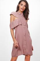 Boohoo Keira Ruffle Cold Shoulder Shirt Dress Lilas