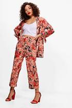 Boohoo Kya Floral Trouser And Tie Detail Jacket Set