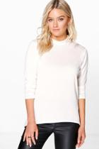 Boohoo Maria Turtle Neck Dip Hem Jumper Cream