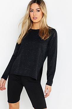 Boohoo Petite Fleck Split Hem Sweat Top