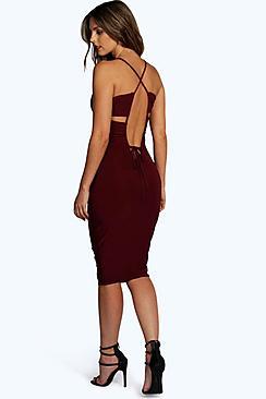 Boohoo Arya Cut Out Low Back Slinky Midi Dress