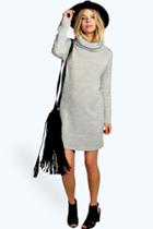 Boohoo Zoe Cowl Neck Soft Knit Jumper Dress Silver