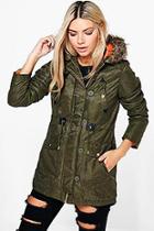 Boohoo Zoe Waxed Faux Fur Trim Parka