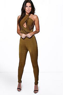 Boohoo Joanna Gathered Disco Skinny Jumpsuit