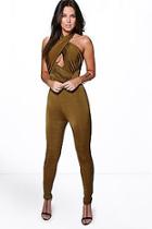 Boohoo Joanna Gathered Disco Skinny Jumpsuit