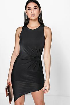 Boohoo Vicky Slinky Gathered Drape Bodycon Dress