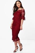 Boohoo Plus Lisa Off The Shoulder Crochet Dress Merlot