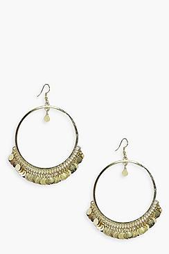 Boohoo Nadia Shimmer Coin Embellish Hoop Earrings
