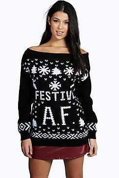 Boohoo Faith Festive A.f. Christmas Jumper