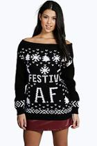 Boohoo Faith Festive A.f. Christmas Jumper