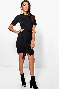 Boohoo Tall Sabria Textured Belted Mini Dress