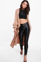 Boohoo Katie Ruffle Sleeve Belted Duster Stone