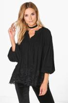 Boohoo Dora Crochet Trim Smock Shirt Black