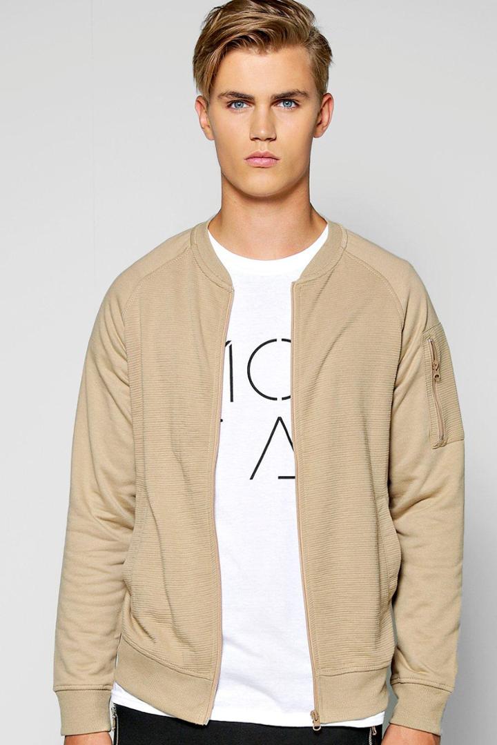 Boohoo Ribbed Jersey Ma1 Bomber Sand