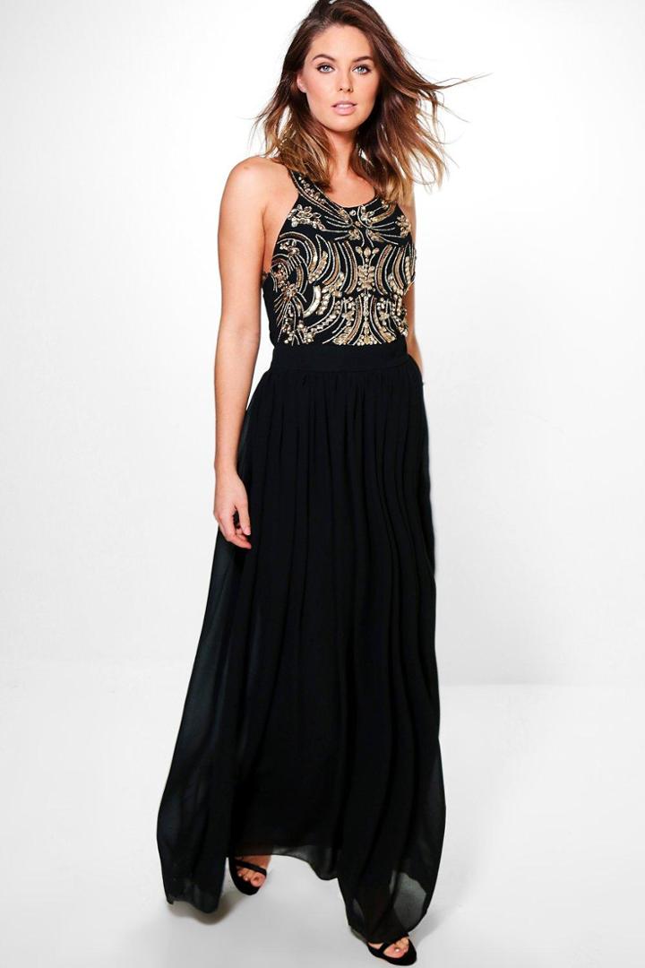 Boohoo Boutique Beryl Embellished Top Maxi Dress Black