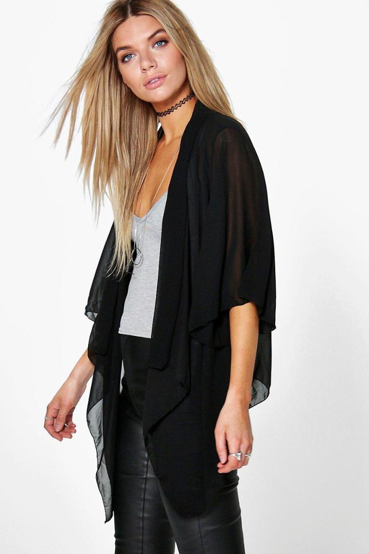 Boohoo Savannah Waterfall Chiffon Kimono Black