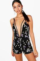 Boohoo Camille Embroidered Plunge Playsuit