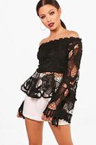 Boohoo Anna Corded Lace Flare Sleeve Peplum Top