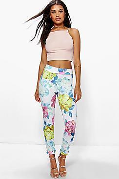 Boohoo Sofi Large Floral Scuba Skinny Trousers