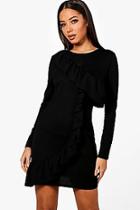 Boohoo Nyla Ruffle Front Long Sleeved Bodycon Dress