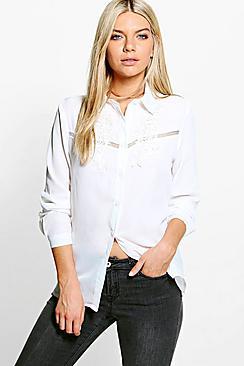 Boohoo Petite Nicky Embroidered Ladder Trim Shirt