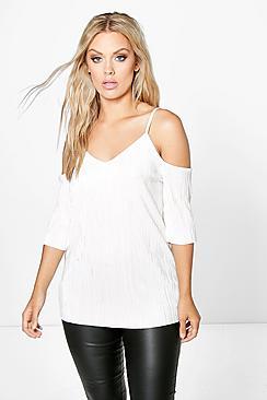 Boohoo Plus Elena Pleated Open Shoulder Top