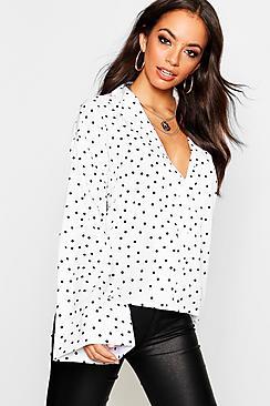 Boohoo Spot Flare Sleeve Shirt