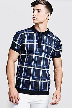 Boohoo Check Knitted Short Sleeve Polo