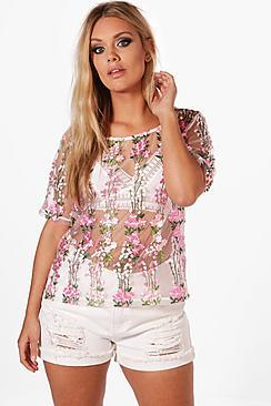 Boohoo Plus Claire Embroidered Shell Top