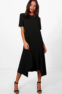 Boohoo Ray Dipped Hem Oversized Smock Midi Dress