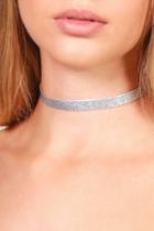 Boohoo Neve Metallic Glitter Choker Silver